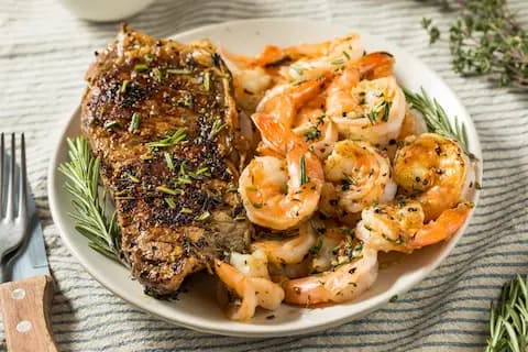 Plate of healthy food with shrimp
